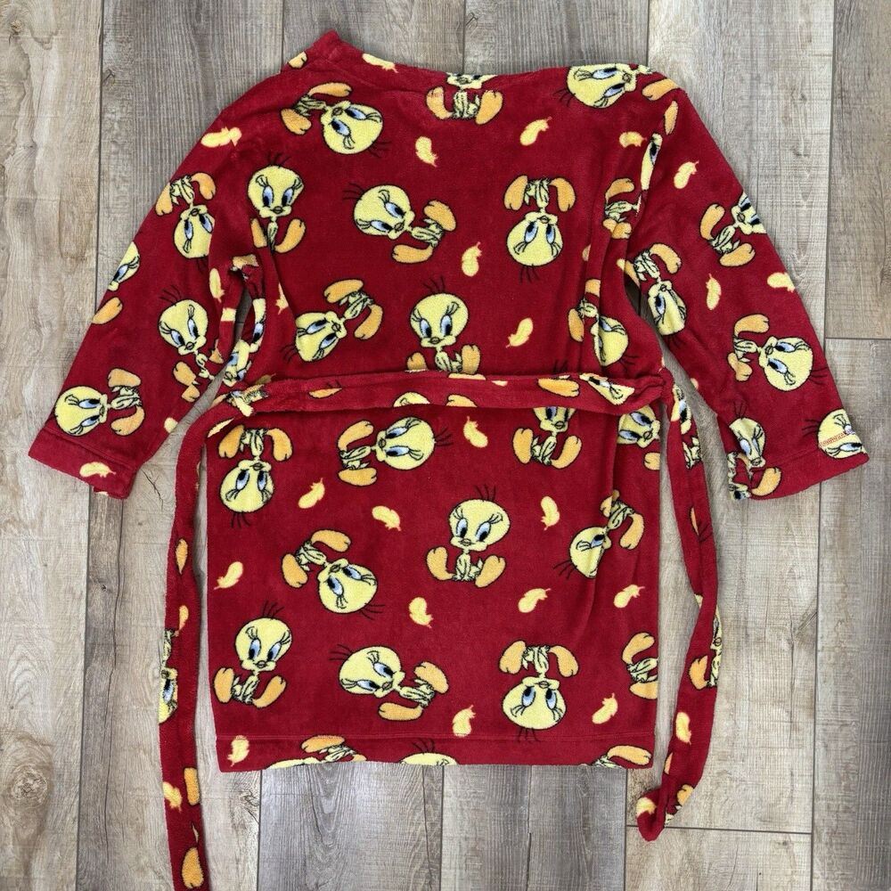 Vintage Tweety Bird Robe Red Soft Fluffy Size L Looney Tunes Novelty Cozy Y2K - Picture 10 of 10